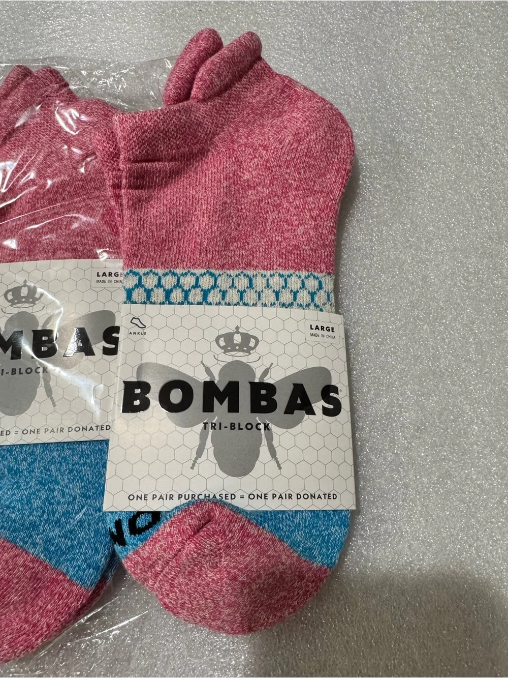Bombas Pink & Blue Ankle Large Socks (3 Pack) NWT